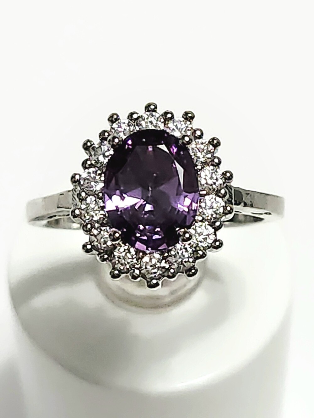 2.00 ct Amethyst Halo Sterling Silver Statement Ring size 7